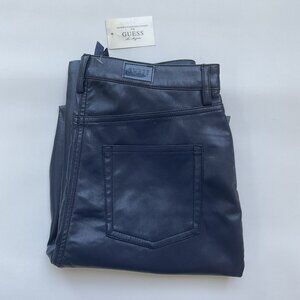 Guess Women’s Kelly Faux Leather Jeans  Straight Fit In Blue Size 28